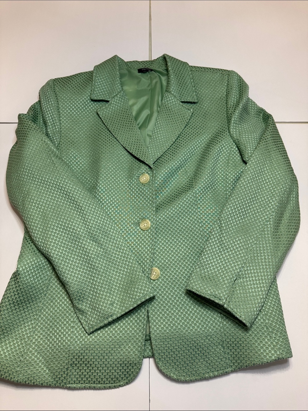 Bob Mackie Light Green Textured Notch-Collar Blazer